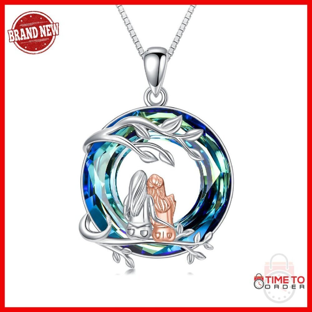 925 Sterling Silver Sisters Necklace with Crystal Pendant Friendship Jewelry